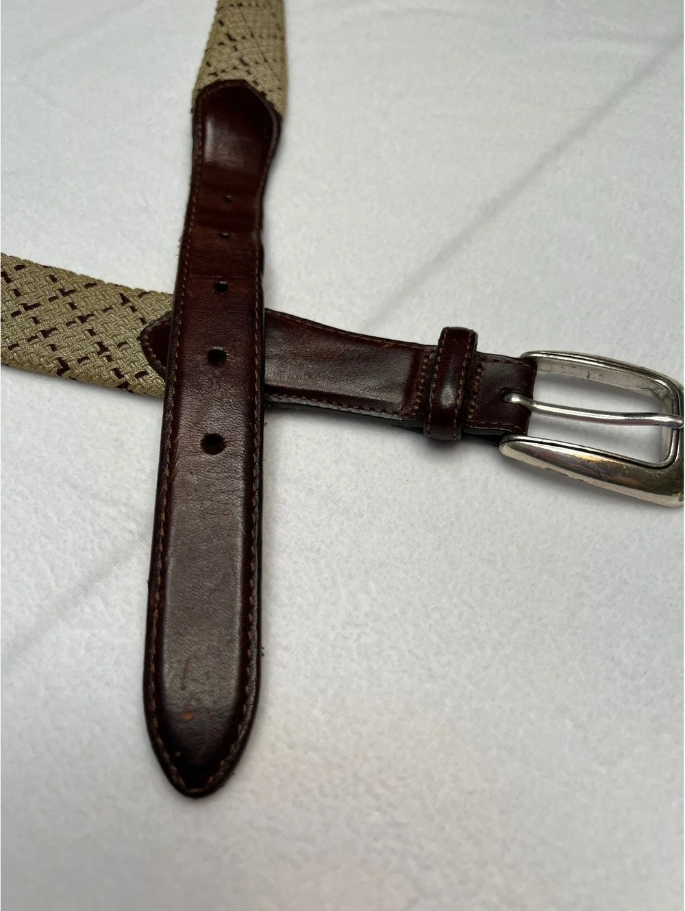 Brighton Woven Beige and Brown Leather Belt Size 38
